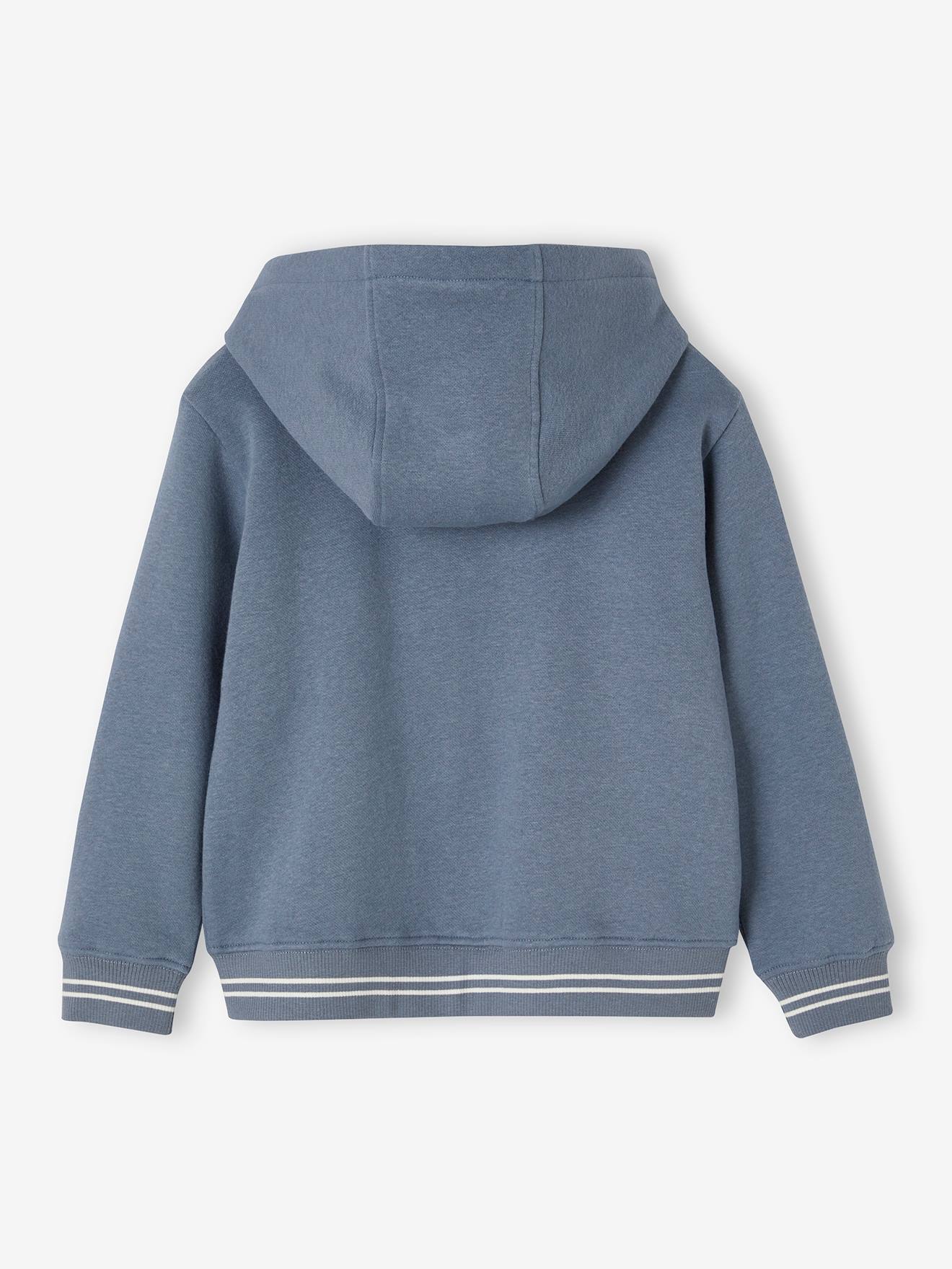 Sweat à Capuche Garçon 7 Ans, Gris Rayé, Zippé, Coton, Préporté