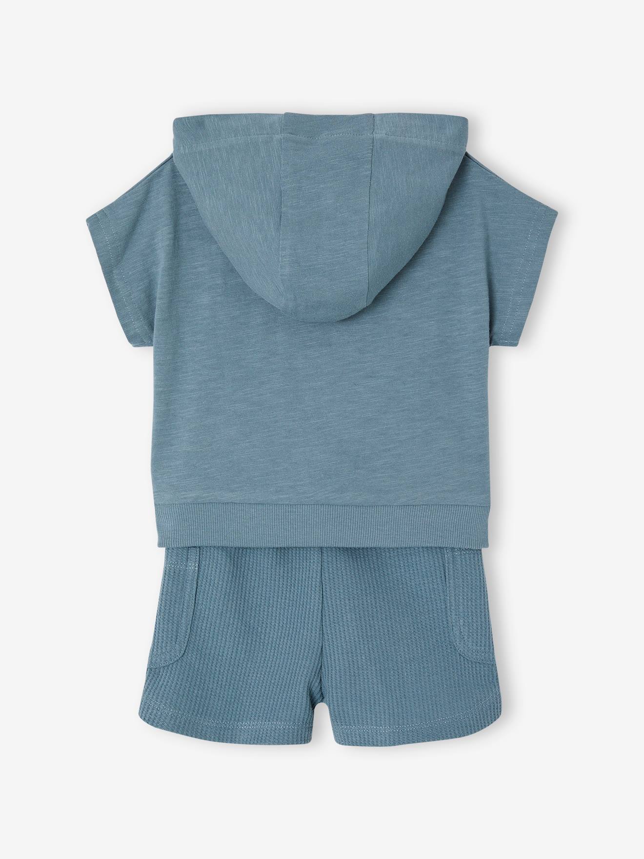 Hoodie & Honeycomb Shorts Combo for Babies - peacock blue, Baby