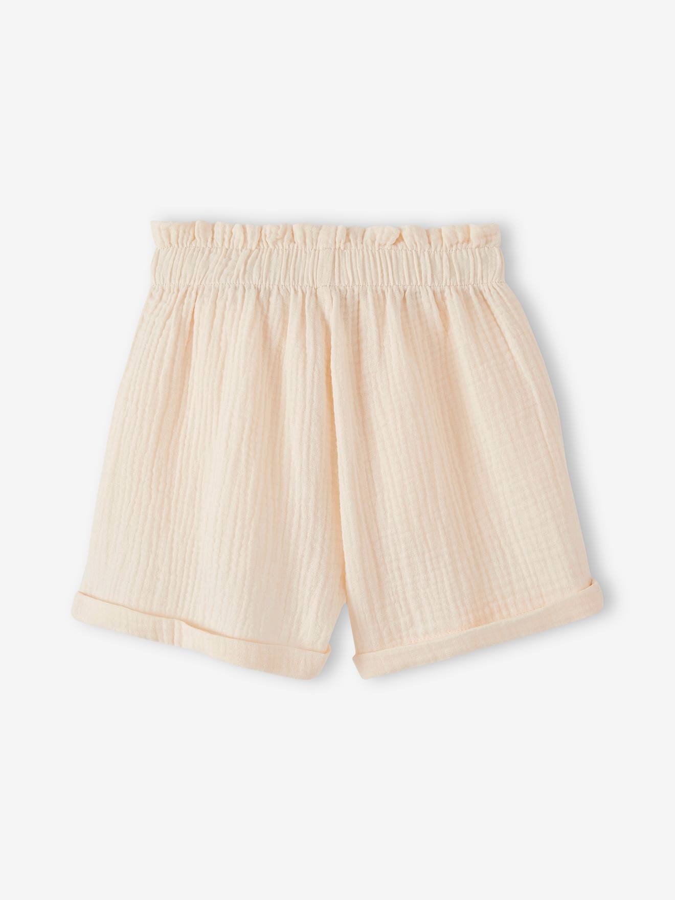 Vertbaudet Paperbag Shorts in Cotton Gauze for Girls Vanilla