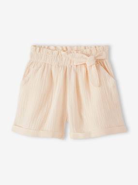 Girls-Shorts-Paperbag Shorts in Cotton Gauze for Girls