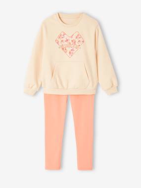 Girls-Sports Combo: Heart Sweatshirt & Techno Fabric Leggings for Girls