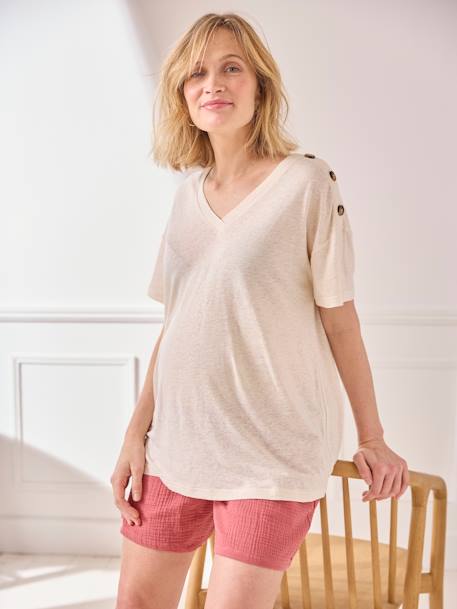 T-shirt col V grossesse lin et viscose écru+rose - vertbaudet enfant 