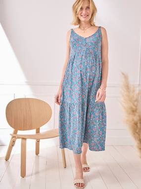 Maternity-Dresses-Strappy Dress in Printed Cotton Gauze, Maternity & Nursing Special
