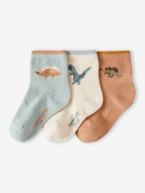 Baby-Socks & Tights-Pack of 3 Pairs of Dinosaur Socks for Baby Boys