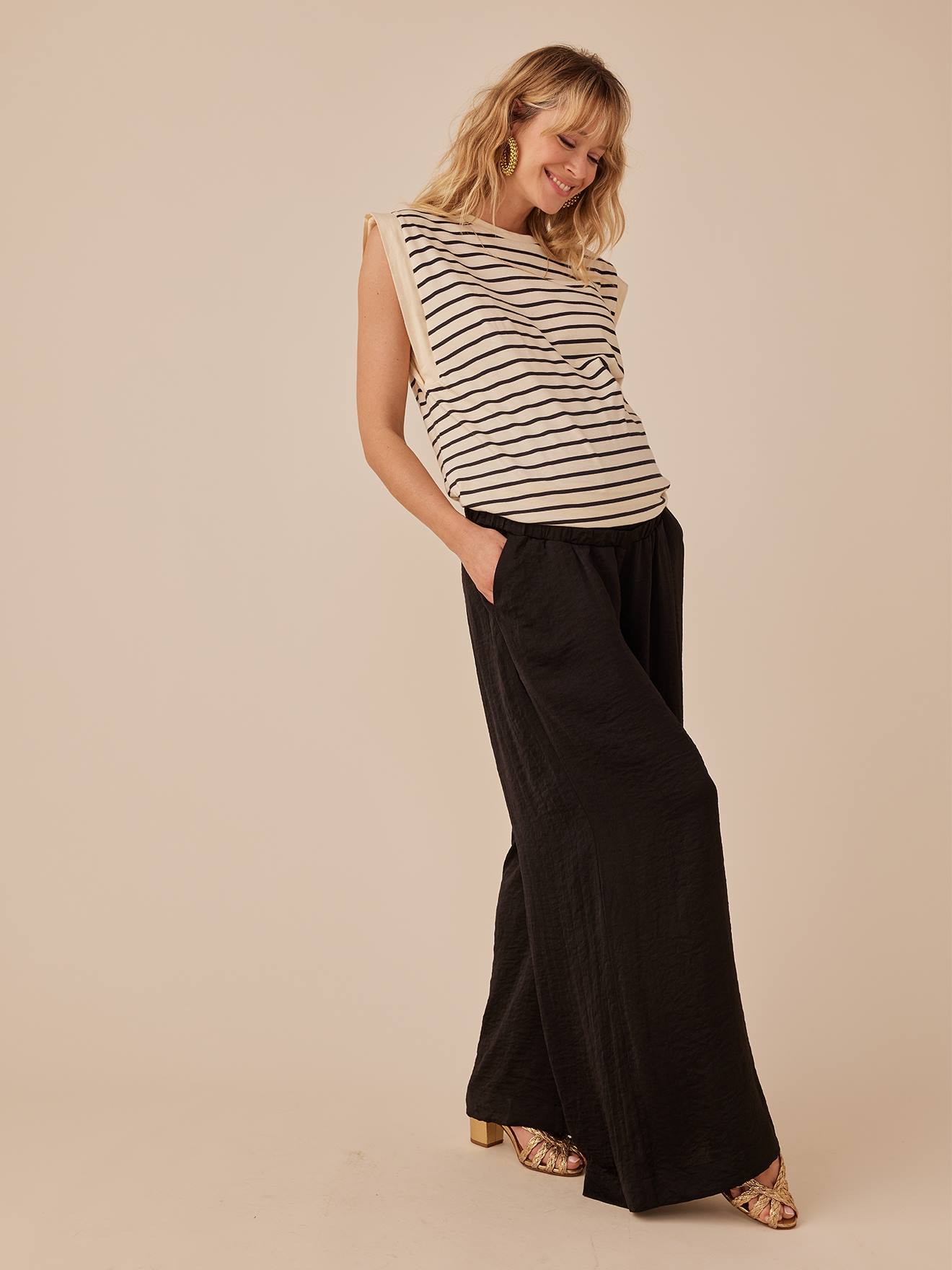 Pantalon de grossesse fluide style palazzo noir, Vêtements de