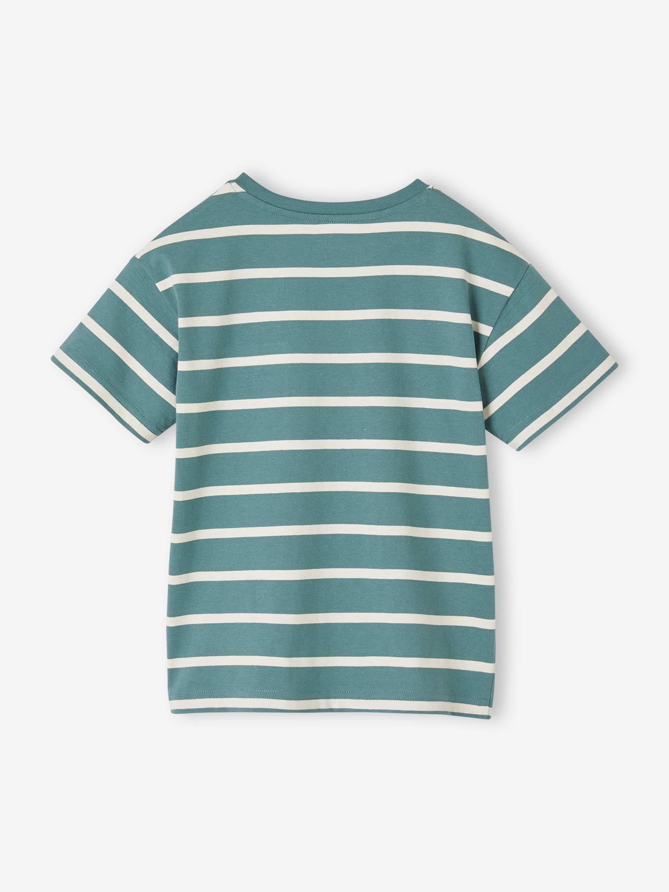 Tee-shirt marinière rayé noir et écru avec badge garçon