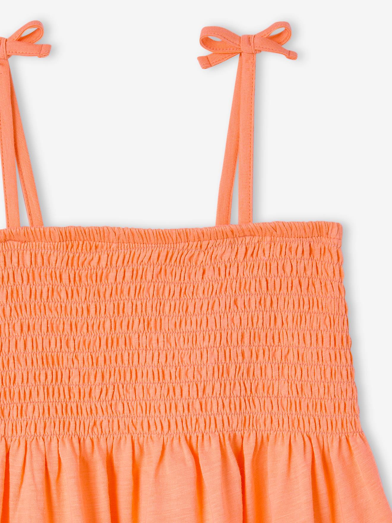 Vertbaudet Robe Smockée à Bretelles Fille – Jersey Coton Imprimé Bohème Été Avec Nœuds Fantaisie