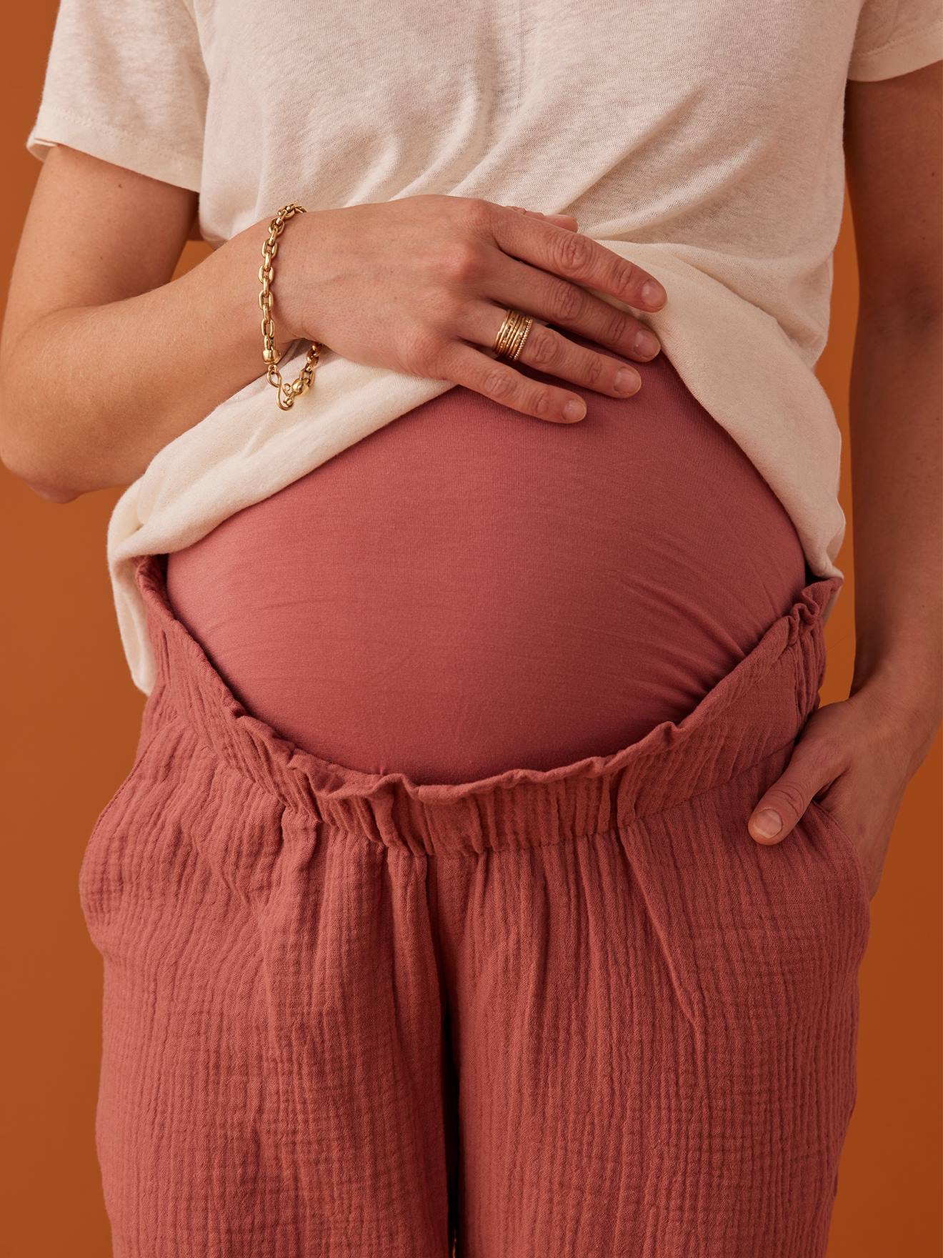 Maternity Trousers in Cotton Gauze - navy blue