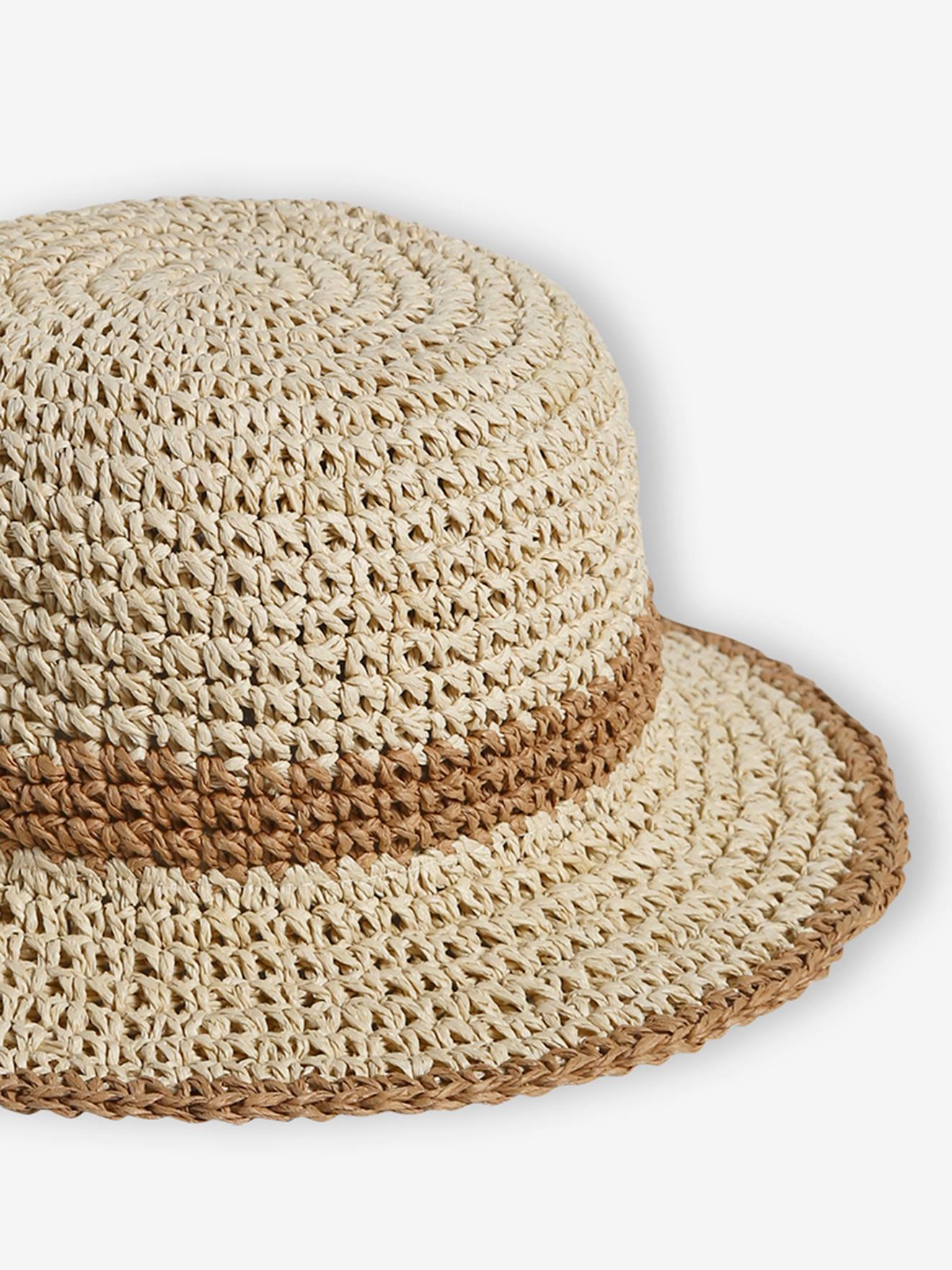 VERTBAUDET Chapeau Aspect Paille Effet Crochet Avec Ruban Imprimé Fille