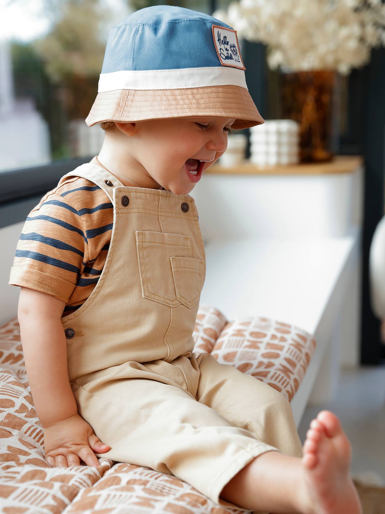 VERTBAUDET Bob Réversible Bébé Garçon – Dinosaures / Uni, 100% Coton, 3/6 Mois