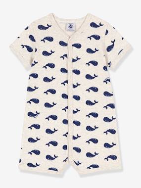 -Whales Navy Playsuit in Cotton, for Babies, by Petit Bateau