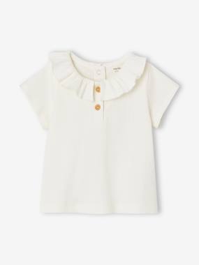 Baby-T-shirts & Roll Neck T-Shirts-T-shirts-Rib Knit T-Shirt with Frilled Collar for Babies