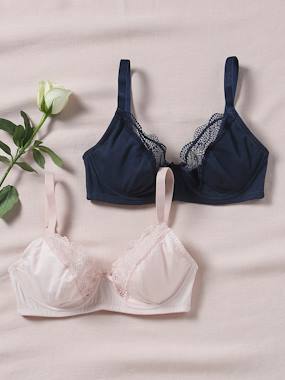 Maternity-Lingerie-Pack of 2 Bras in Organic Cotton & Lace, for Maternity
