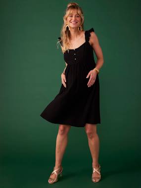 Maternity-Dresses-Strappy Dress with Ruffles for Maternity in Cotton Gauze, by ENVIE DE FRAISE