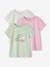 Pack of 3 Assorted T-shirts, Iridescent Details for Girls BLUE DARK SOLID WITH DESIGN+BROWN LIGHT SOLID WITH DESIGN+navy blue+pastel yellow+raspberry pink+sage green - vertbaudet enfant 