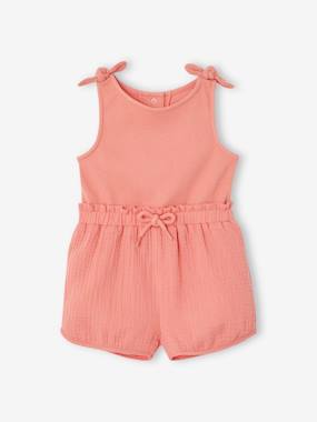 Baby-Dungarees & All-in-ones-Dual Fabric Playsuit with Bows for Babies