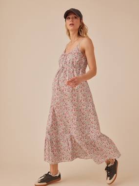 Maternity-Dresses-Strappy Dress with Flower Motifs for Maternity, ENVIE DE FRAISE