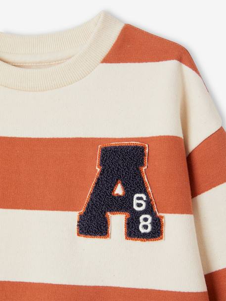 Sweatshirt with Wide Stripes & Bouclé Badge for Boys apricot+emerald green+night blue - vertbaudet enfant 