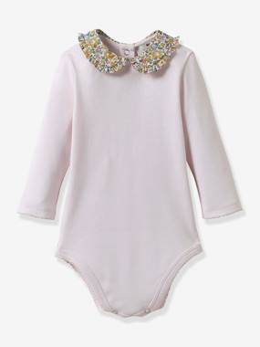 Baby-Bodysuits-Bodysuit in Organic Cotton with Liberty Fabric Collar for Babies, by CYRILLUS