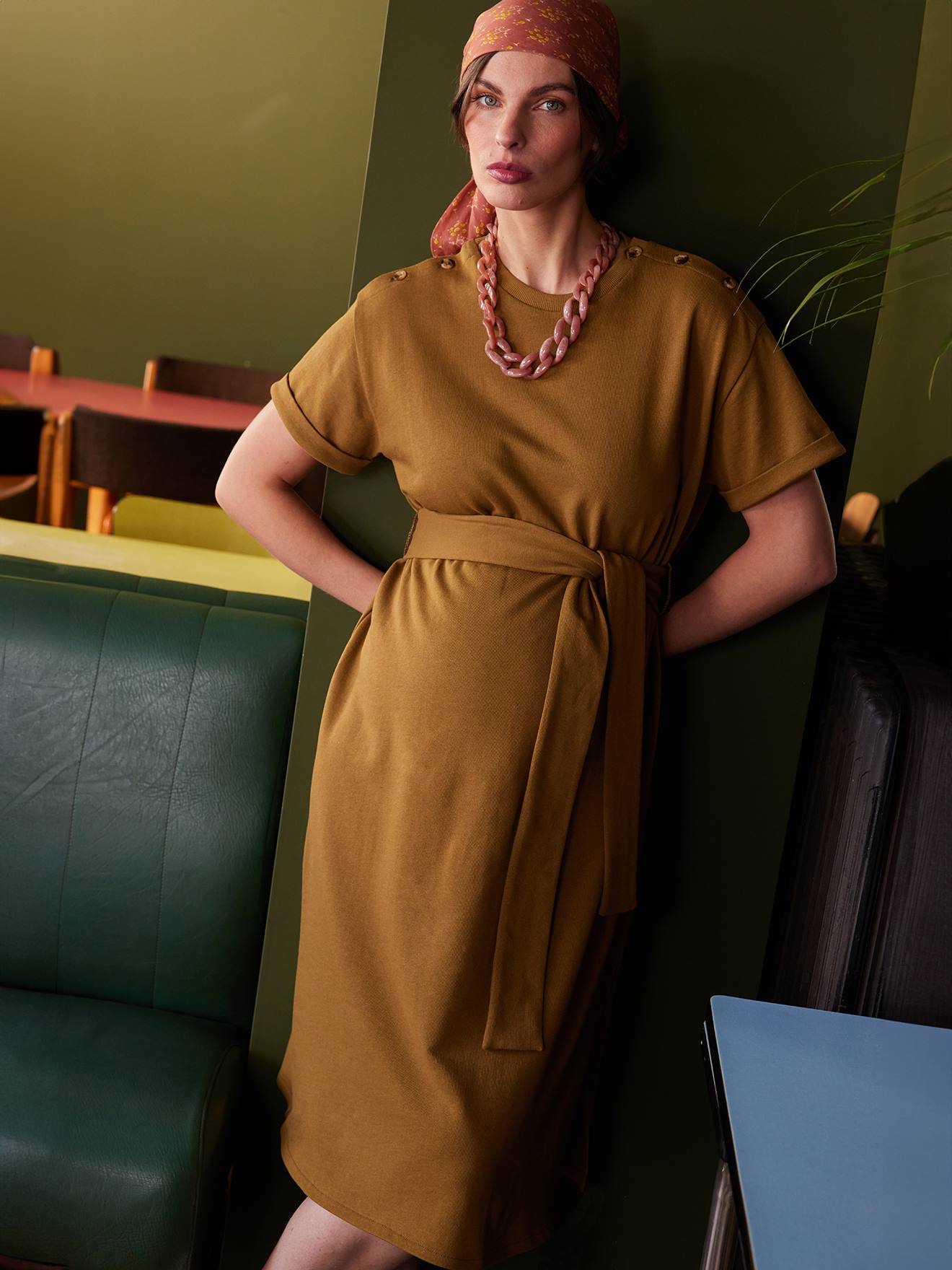 Long Fleece Dress for Maternity by ENVIE DE FRAISE - olive