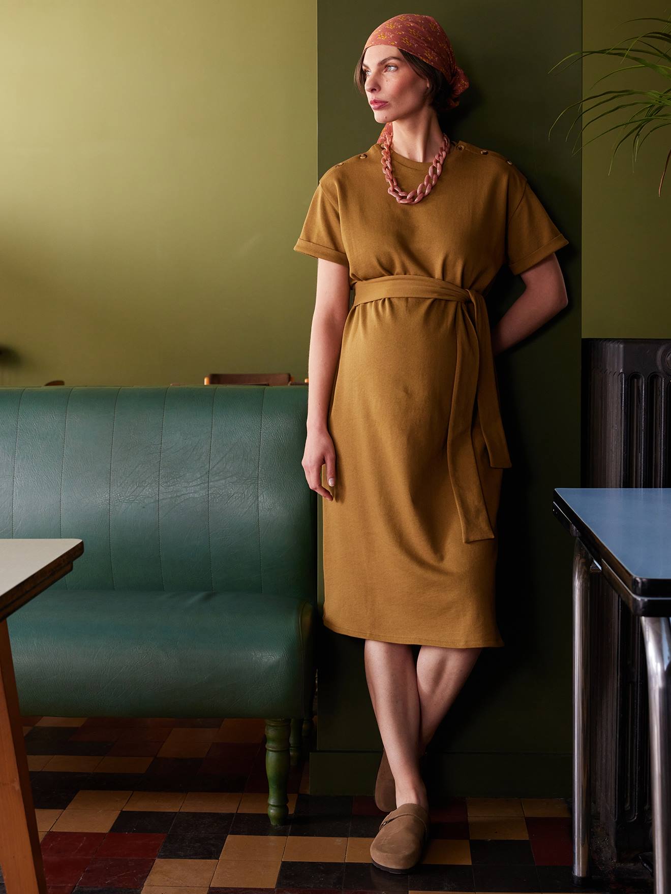 Long Fleece Dress for Maternity by ENVIE DE FRAISE - olive, Maternity