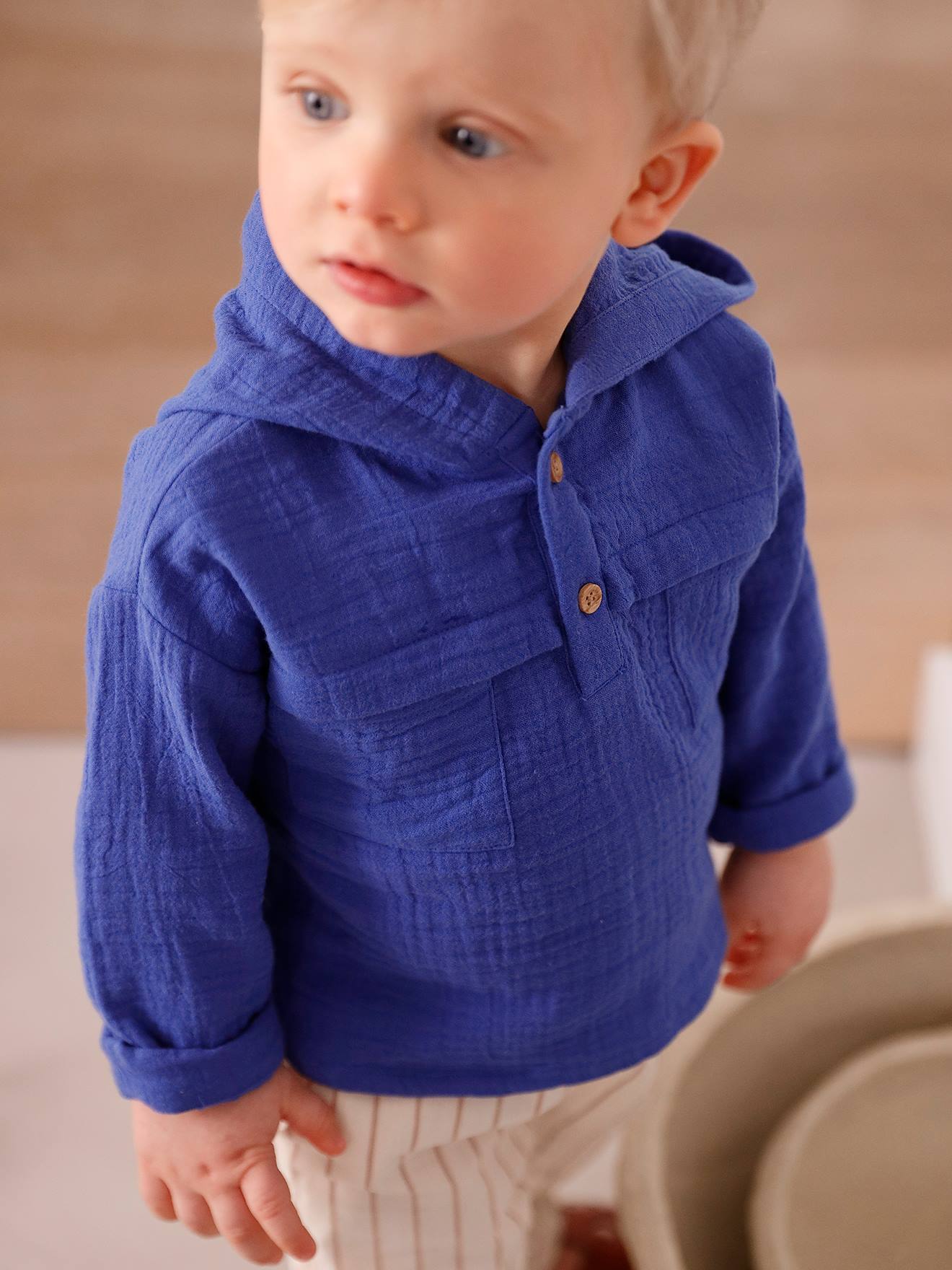 VERTBAUDET Pantalon Sarouel Bébé Garçon Rayé Blanc 6M - Confort Et Douceur En Gaze De Coton