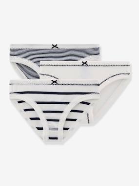 Girls-Underwear-Knickers-Pack of 3 Striped Briefs for Girls, by PETIT BATEAU