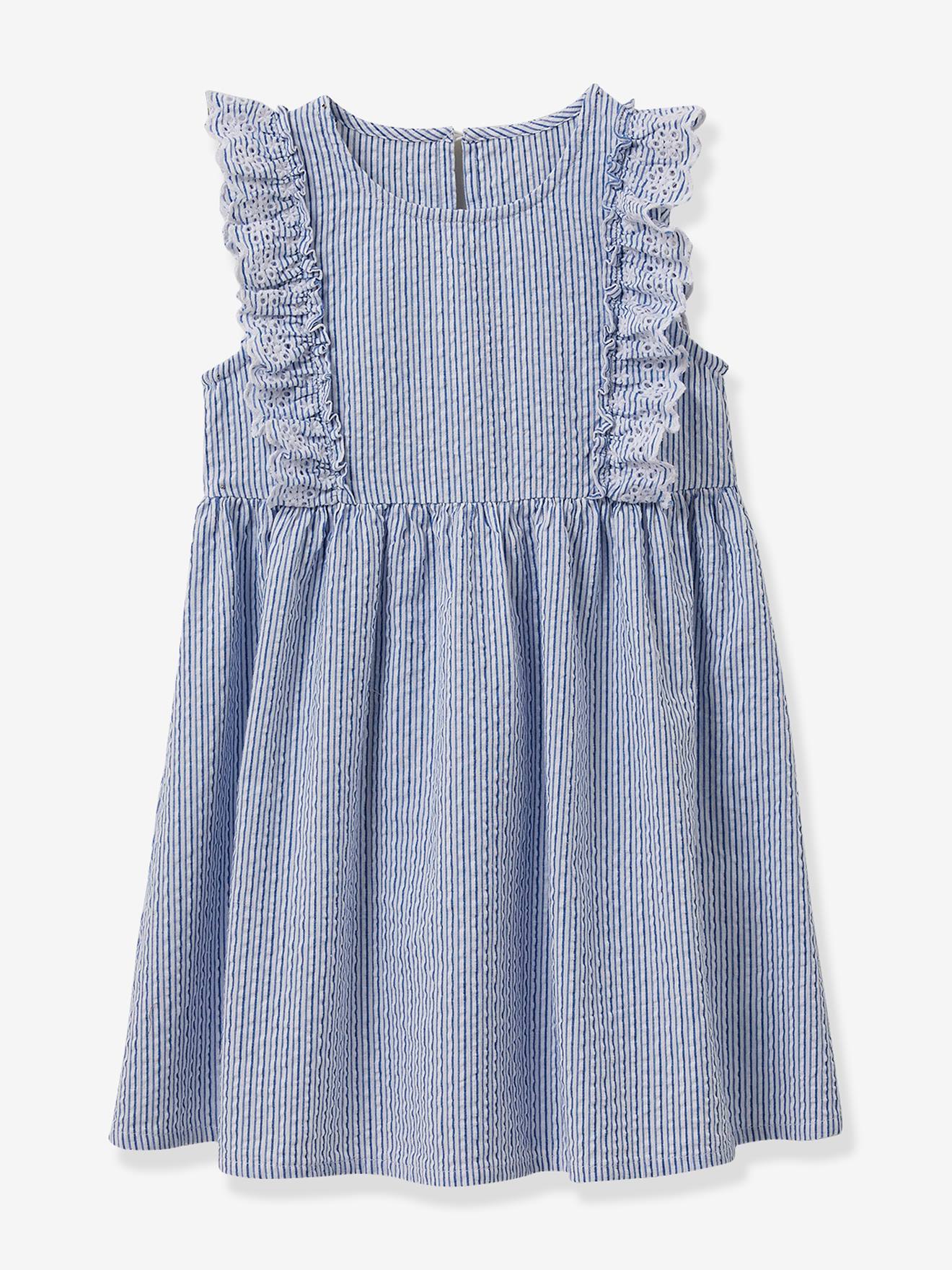 Dress in Seersucker for Girls, by CYRILLUS striped blue Dress in Seersucker for Girls, by CYRILLUS striped blue
