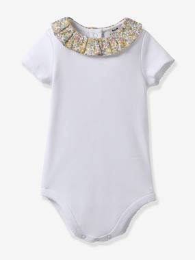 Baby-Bodysuits-Bodysuit in Organic Cotton with Liberty Fabric Collar for Babies, by CYRILLUS