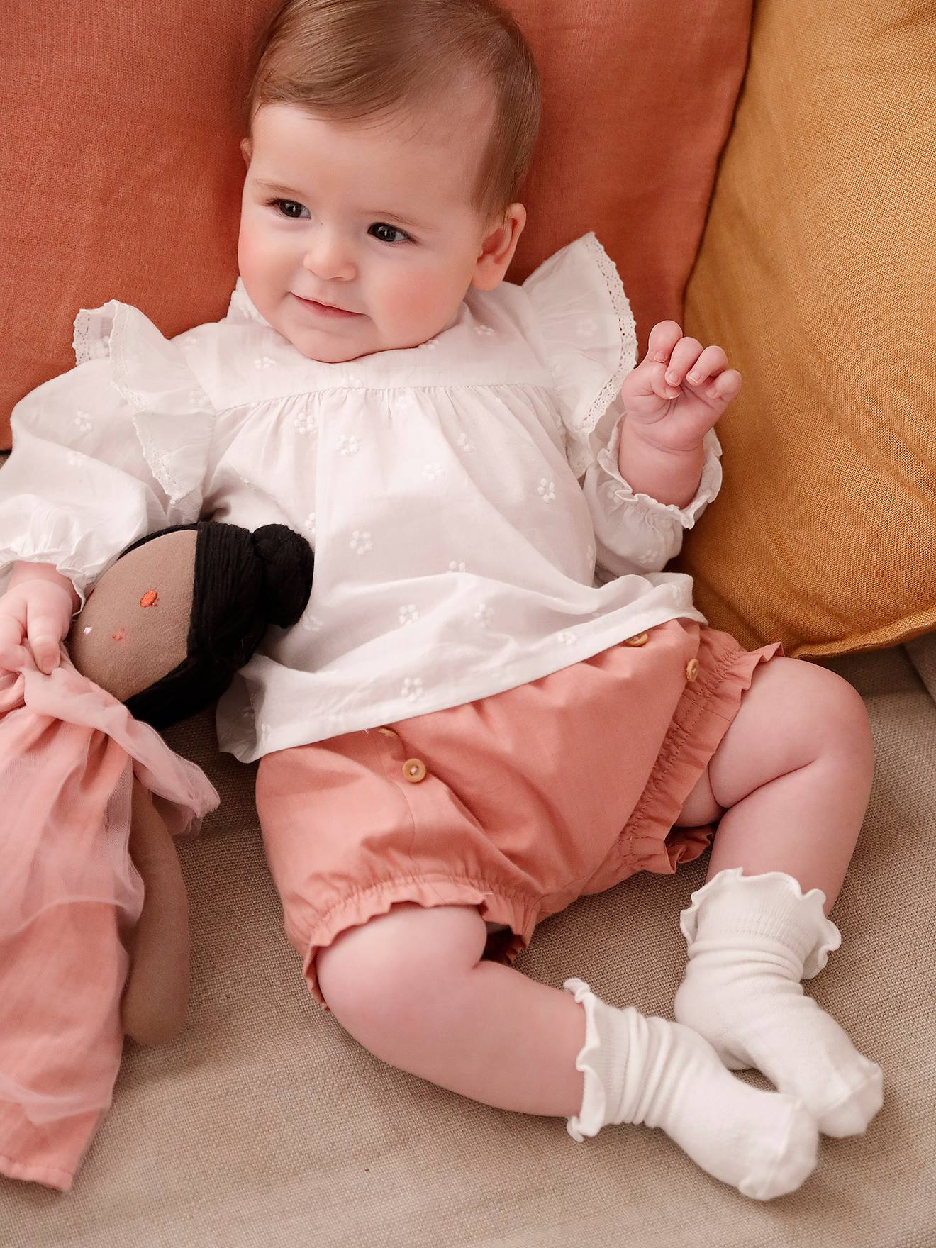 Ensemble ceremonie bloomer et chaussettes naissance rose Bebe