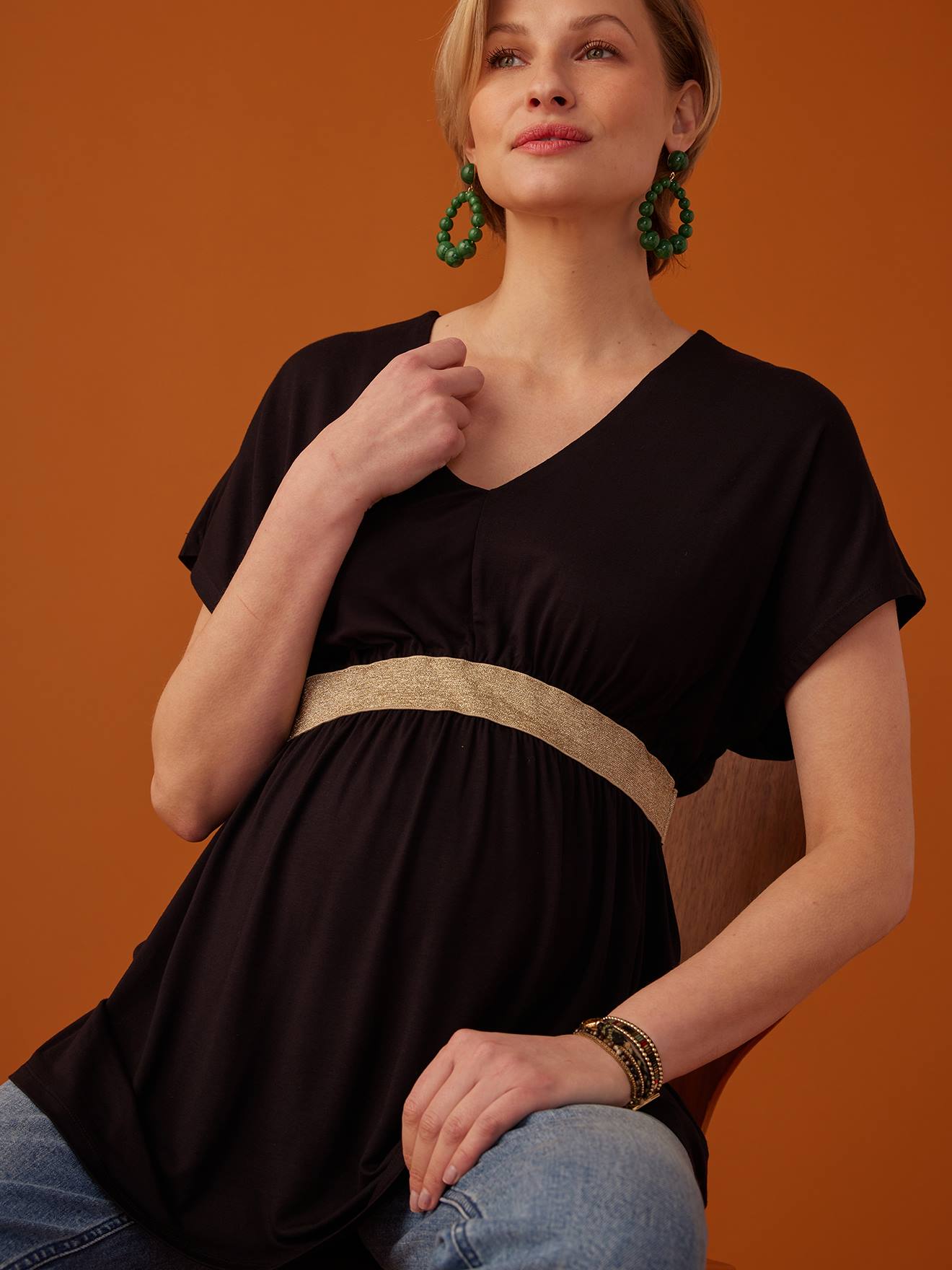 black maternity dress shirt Top with V-Neckline for Maternity, Félicieor by ENVIE DE FRAISE This Ingrid Size:3XL/4XL Fitted Sequin Mini Dress YGroup_colourway-taylortie