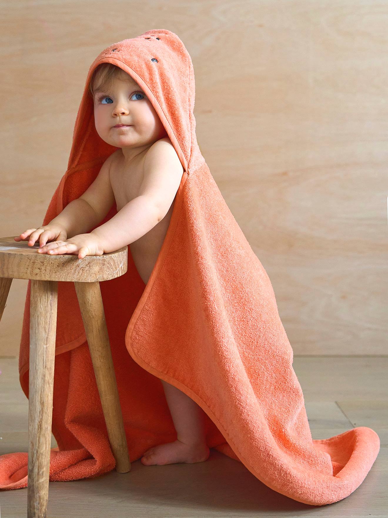 Cape de bain Serviette a capuche essentiels Bebe et Enfant avec coton recycle peche Linge de lit Deco