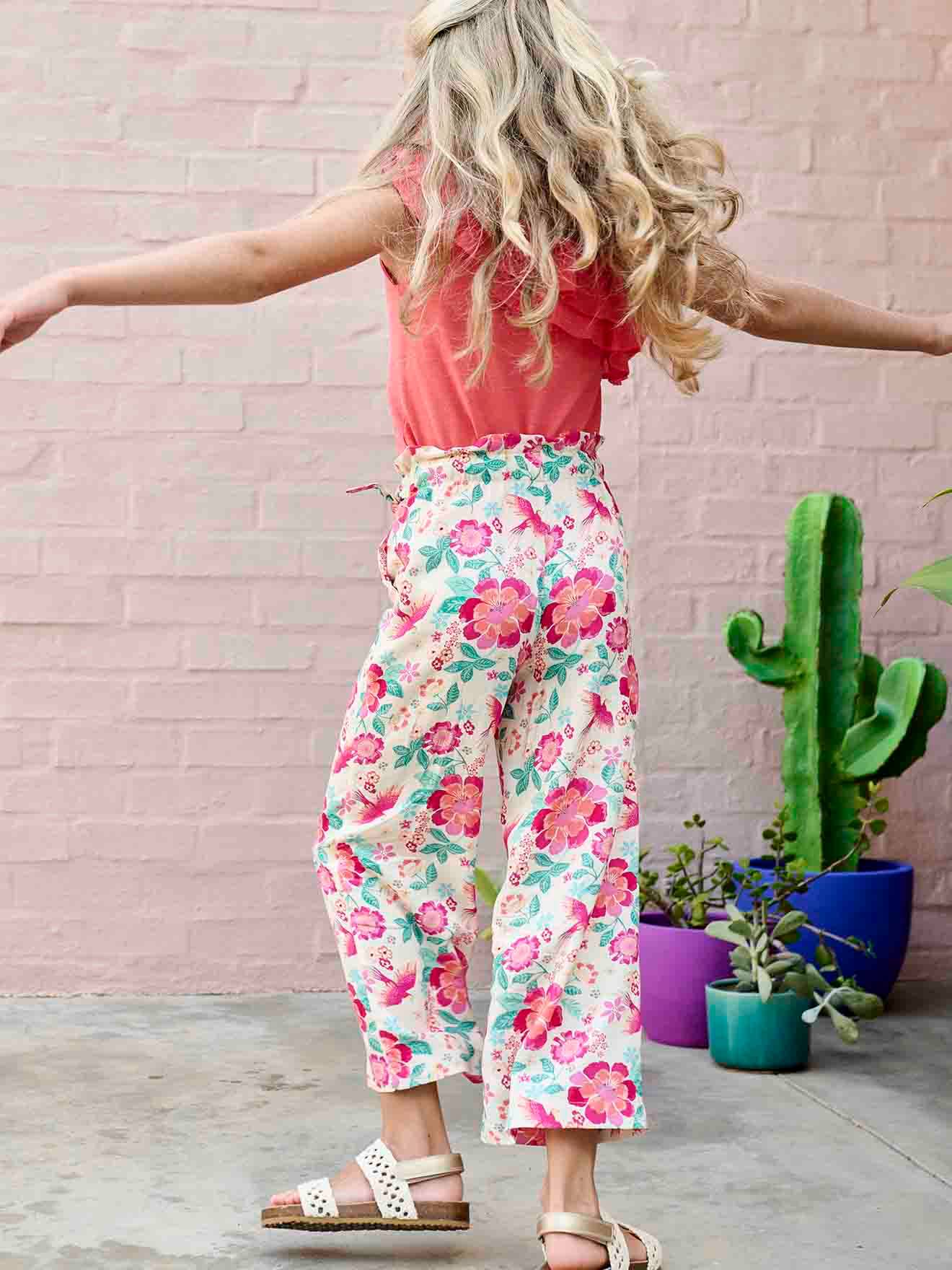 Pantalon Sept points taille élastique couture sarouel brodé printemps