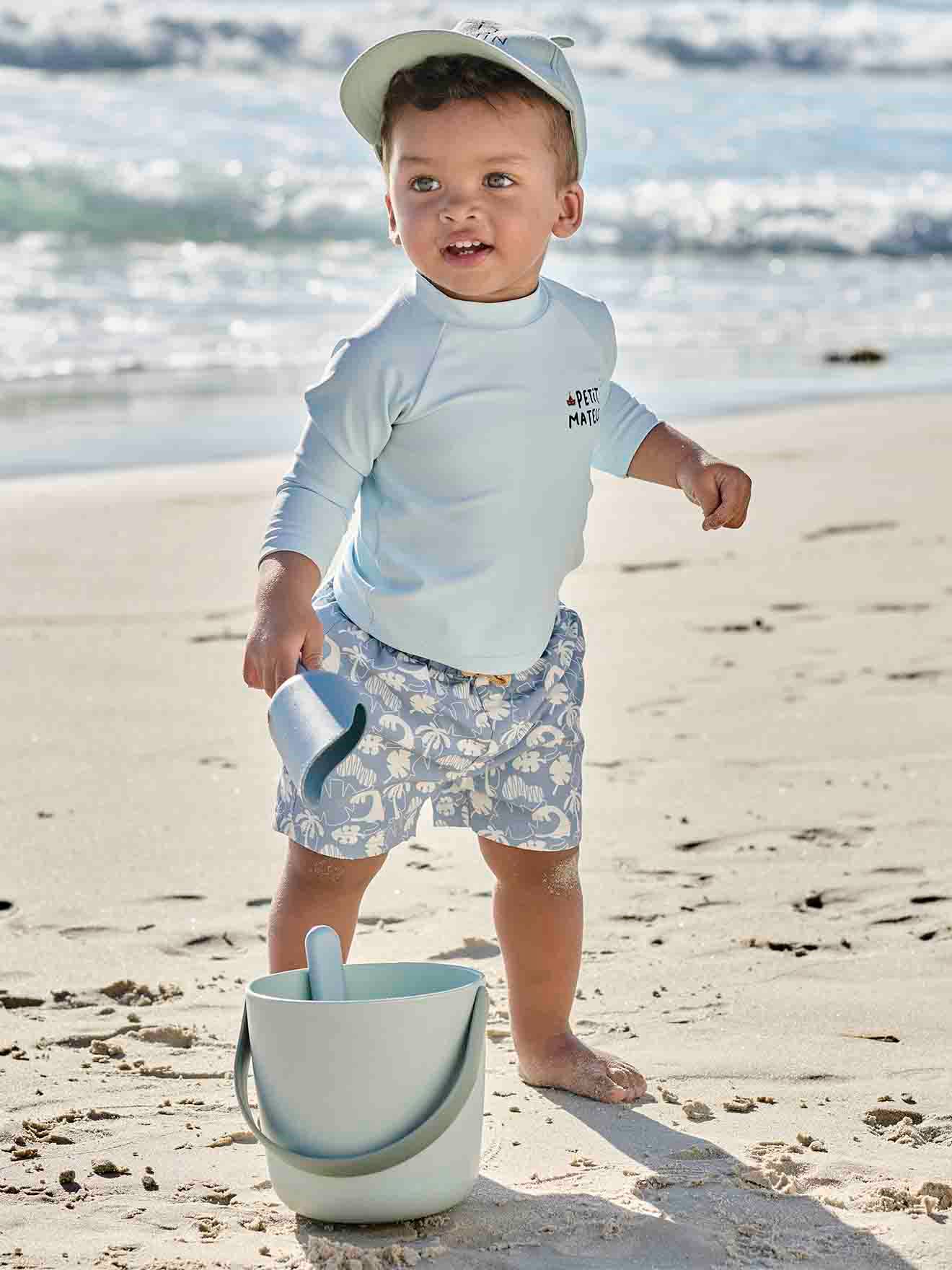 T-shirt de bain anti-UV garçon petit matelot bleu ciel, Bébé