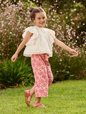 Girls-Trousers-Wide-Leg, Printed Cropped Trousers for Girls