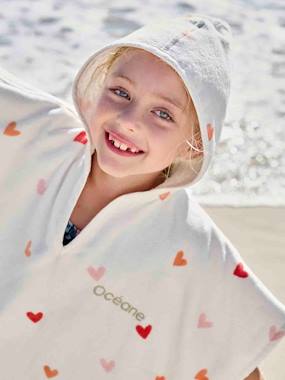 Linge de lit & Déco-Poncho de bain enfant personnalisable COEURS, avec coton recyclé