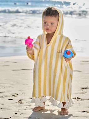 Baby-Bathrobes & bath capes-Striped Bathing Poncho for Babies