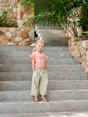 Girls-Trousers-Cropped, Wide Leg Paperbag Trousers in Cotton Gauze for Girls