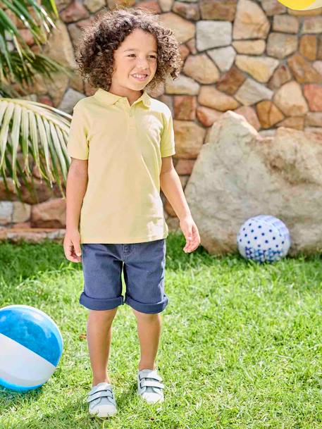 Short Sleeve Polo Shirt, Embroidery on the Chest, for Boys BLUE LIGHT SOLID WITH DESIGN+BLUE MEDIUM SOLID WITH DESIGN+electric blue+Green+GREY MEDIUM MIXED COLOR+pastel yellow+Red+WHITE LIGHT SOLID WITH DESIGN - vertbaudet enfant 