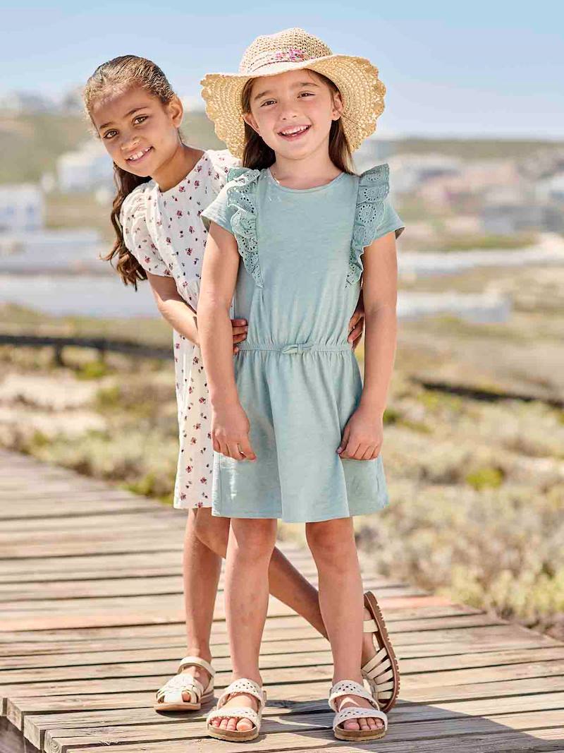 Girls Broderie Anglaise Striped Dress main image 1