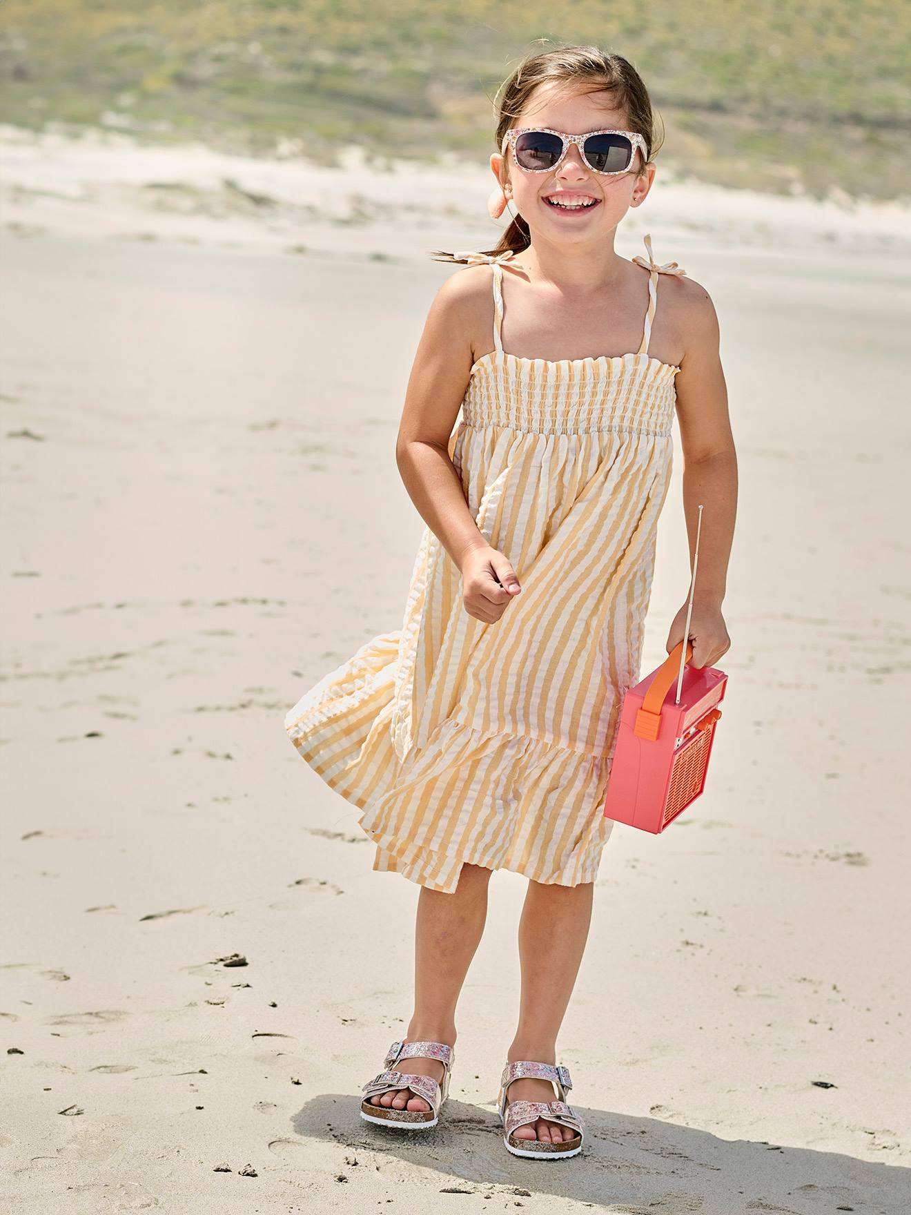 Smocked Striped Dress in Seersucker for Girls - striped