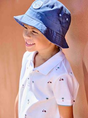 Boys-Tops-Printed Polo Shirt in Piqué Knit for Boys