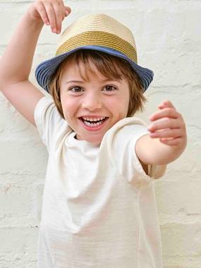 -Three-Tone Panama-Style Hat, Straw-Like, for Boys