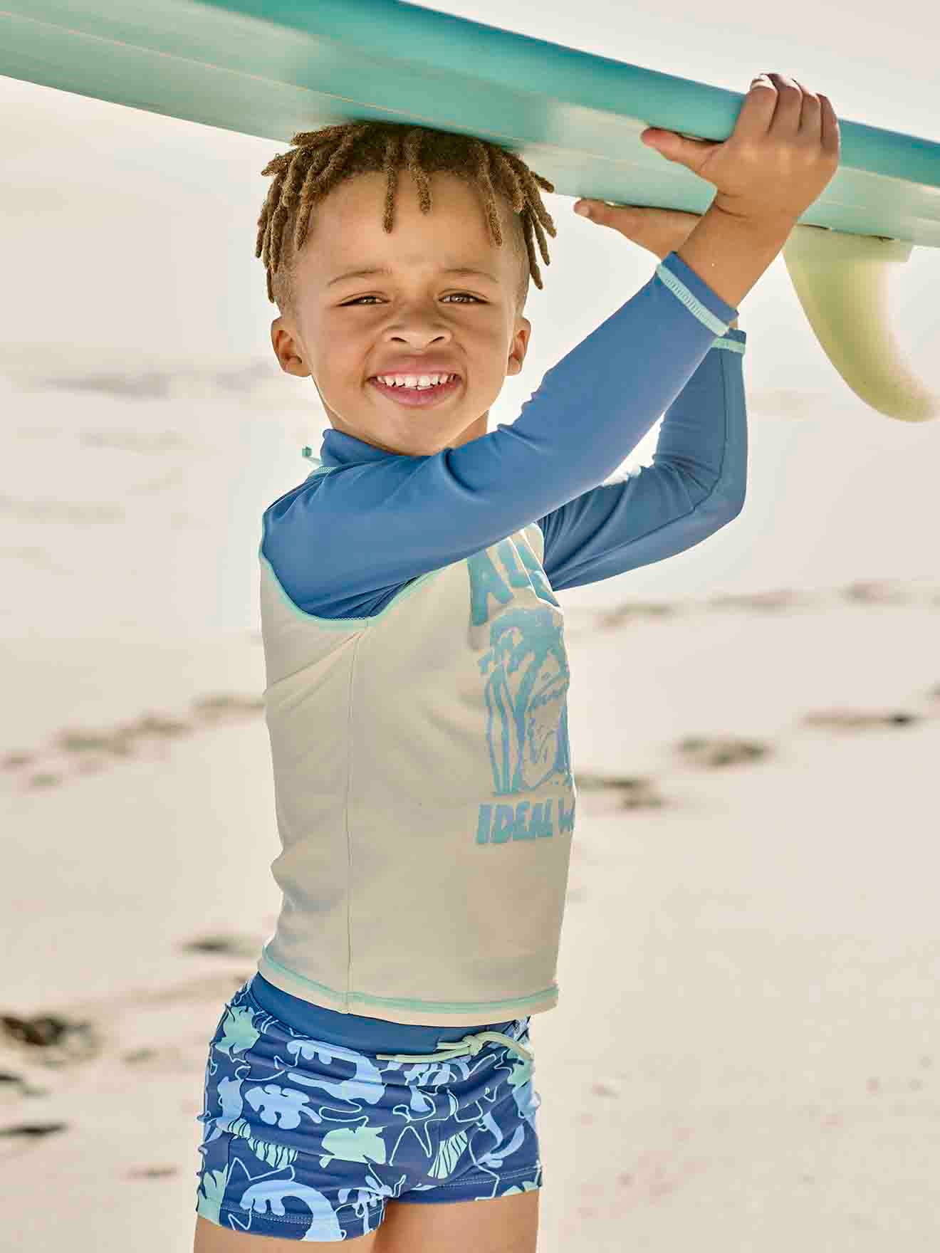 Ensemble De Bain Anti-UV Garçon - T-Shirt + Boxer Rayé Bleu Azur, Protection Solaire Pour Plage & Piscine