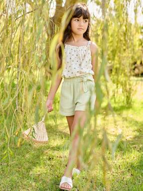 -Paperbag Shorts in Cotton Gauze for Girls