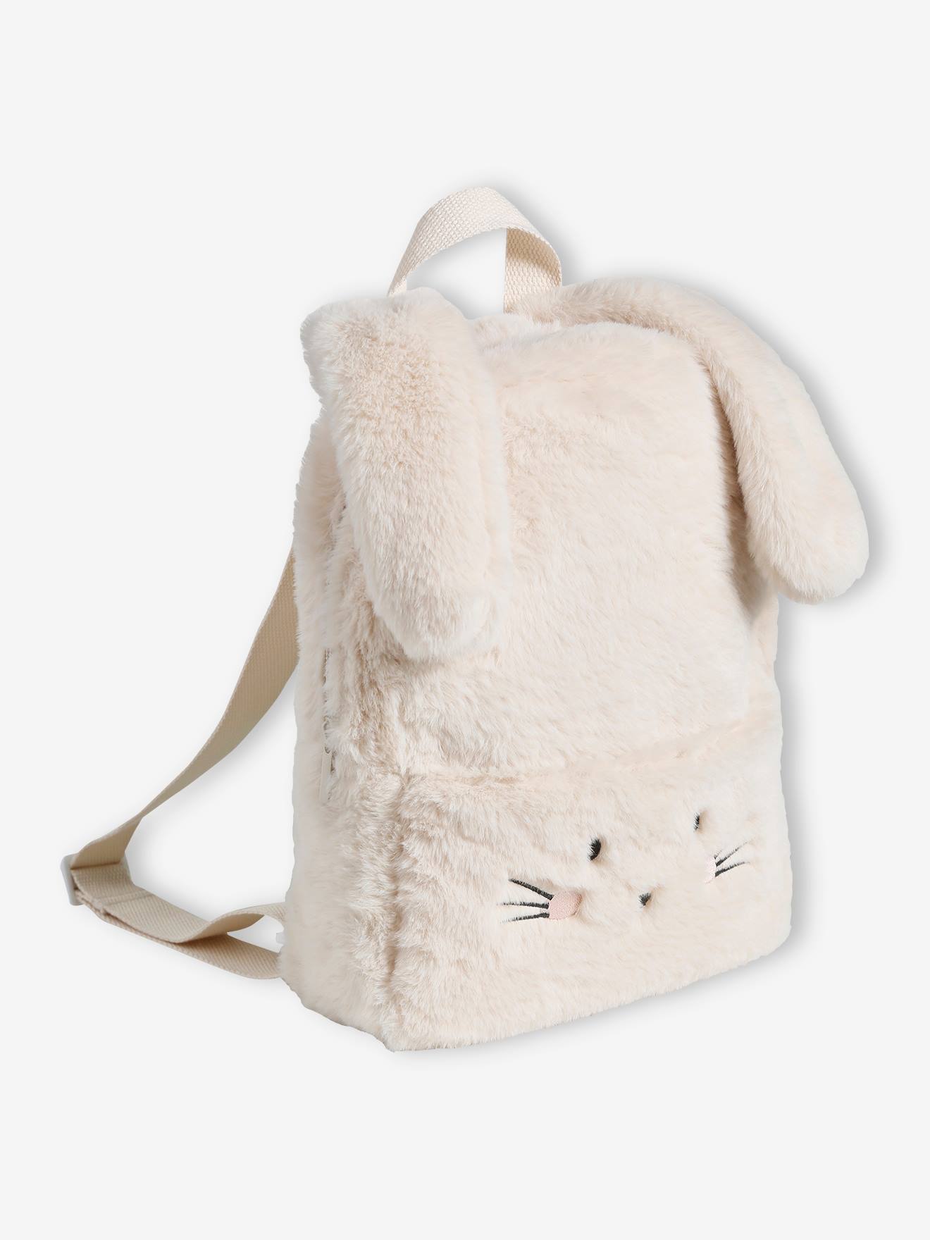 Vertbaudet Bunny Rabbit Pre School Backpack in Faux Fur Ecru