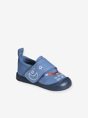 Shoes-Baby Footwear-Denim Indoor Shoes with Hook-and-Loop Strap, for Babies