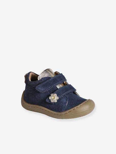 Pram Shoes in Soft Leather, Hook&Loop Strap, for Babies, Designed for Crawling bordeaux red+fuchsia+gold+navy blue+pale yellow+rose - vertbaudet enfant 