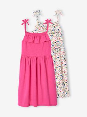 Girls-Dresses-Pack of 2 Strappy Dresses: 1 Printed + 1 Plain, for Girls