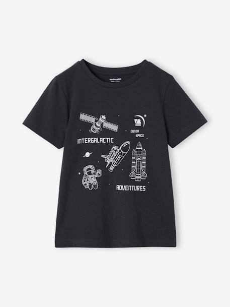 T-shirt garçon imprimé devant anthracite+vert d'eau - vertbaudet enfant 